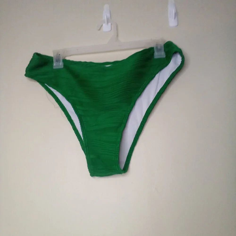 Zaful Swimsuit Bikini Women XL 2 Piece High Rise Ribbed Textured Green